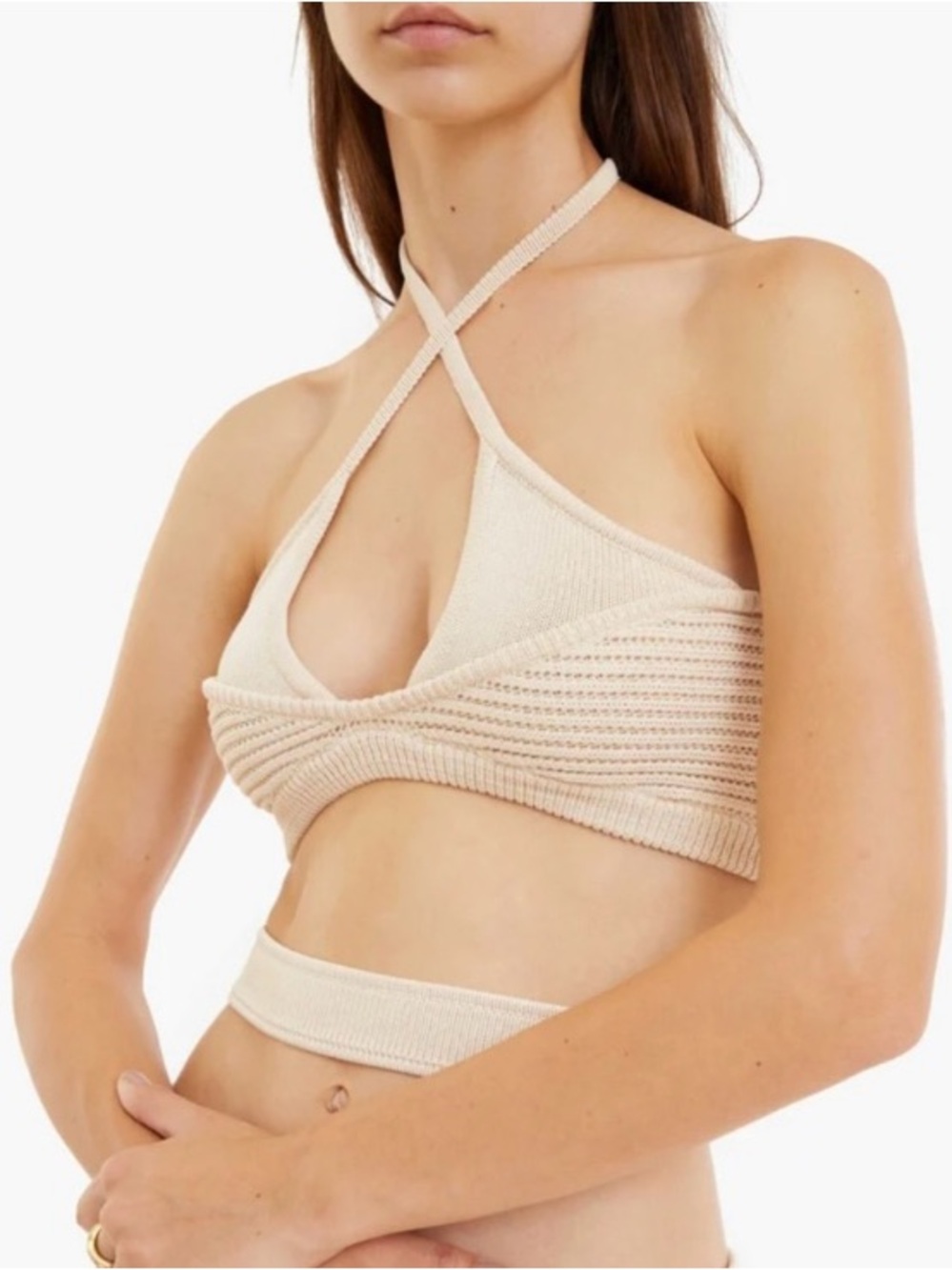 Ruve Devu Knit Halter Top Beige Size M ~ Party Festival Knit Going Out